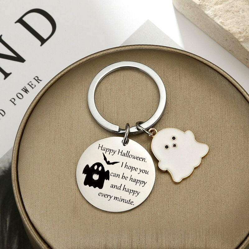 Wholesale Halloween Double Sided Stainless Steel Cartoon Ghost Keychain